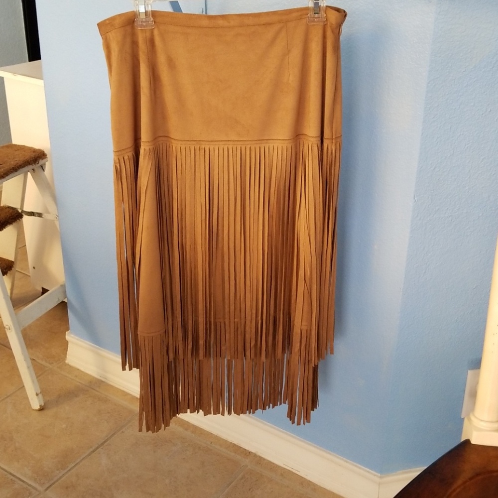 Faux leather fringe skirt.